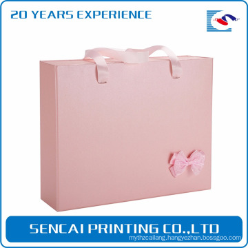 Sencai pink and dark red book shape box with bowknot and ribbon handle